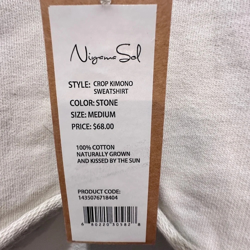 Niyama Sol crop kimono sweatshirt in stone Size Medium Yoga Athleisure - Picture 2 of 10